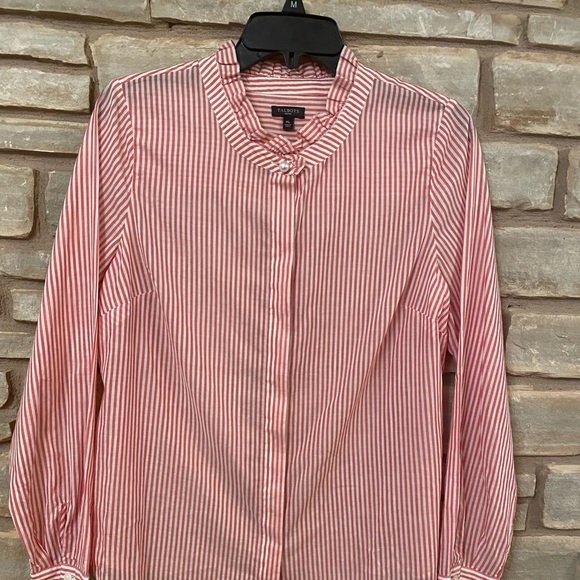 Talbots | Heathered Red & White Striped Hidden Placket Button Down Shirt MP - Picture 6 of 14